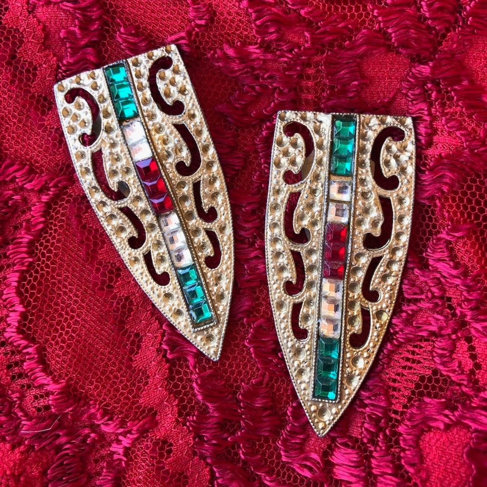 VTG 1930s Rhinestone Dress Clip Fur Clip Pair
